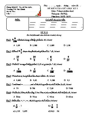 Đề kiểm tra Giữa học kỳ I môn Toán Lớp 5 - Năm học 2018-2019 - Trường Tiểu học Phú Chánh